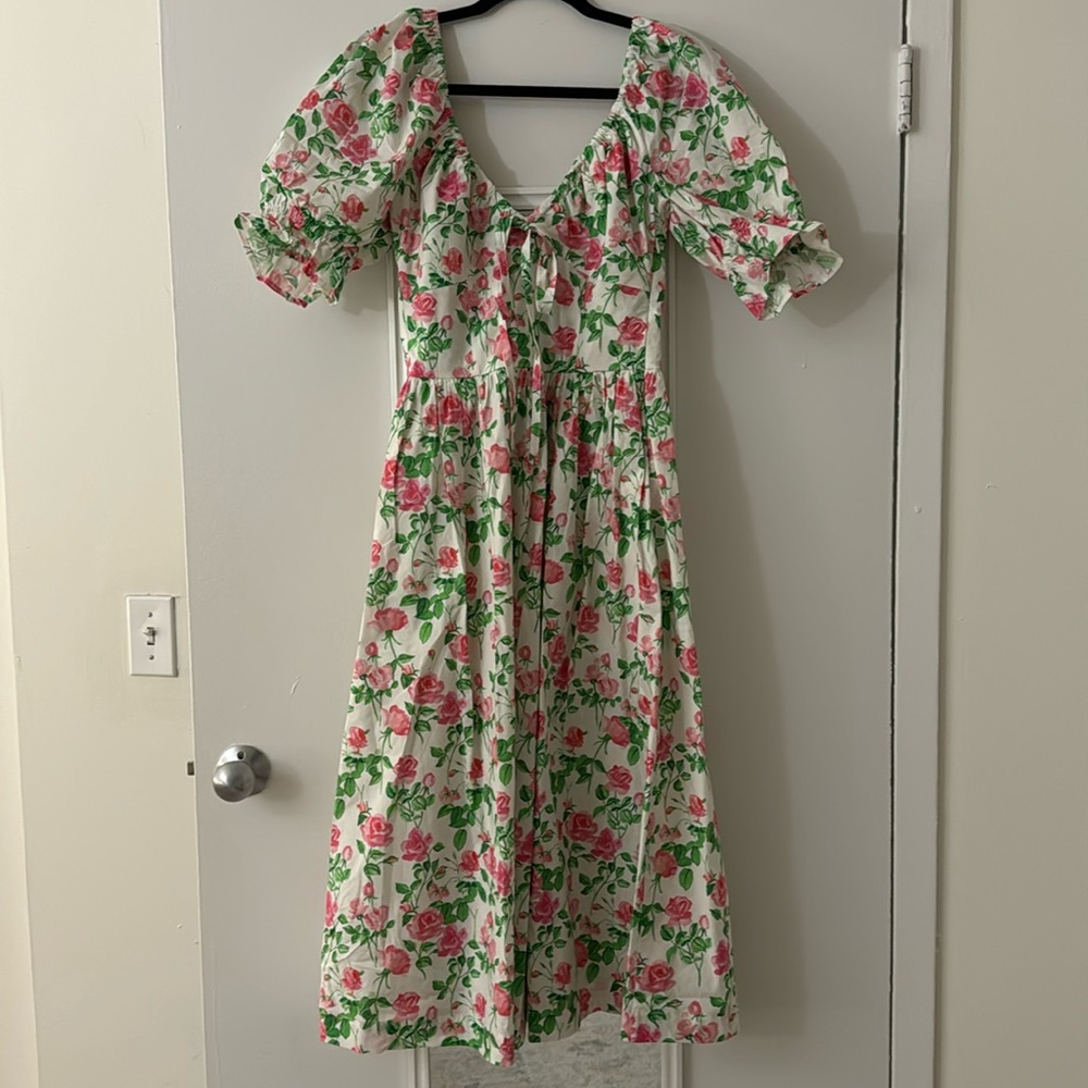 Hill House The Ophelia Nap Dress in Pink Roses Poplin (size small)